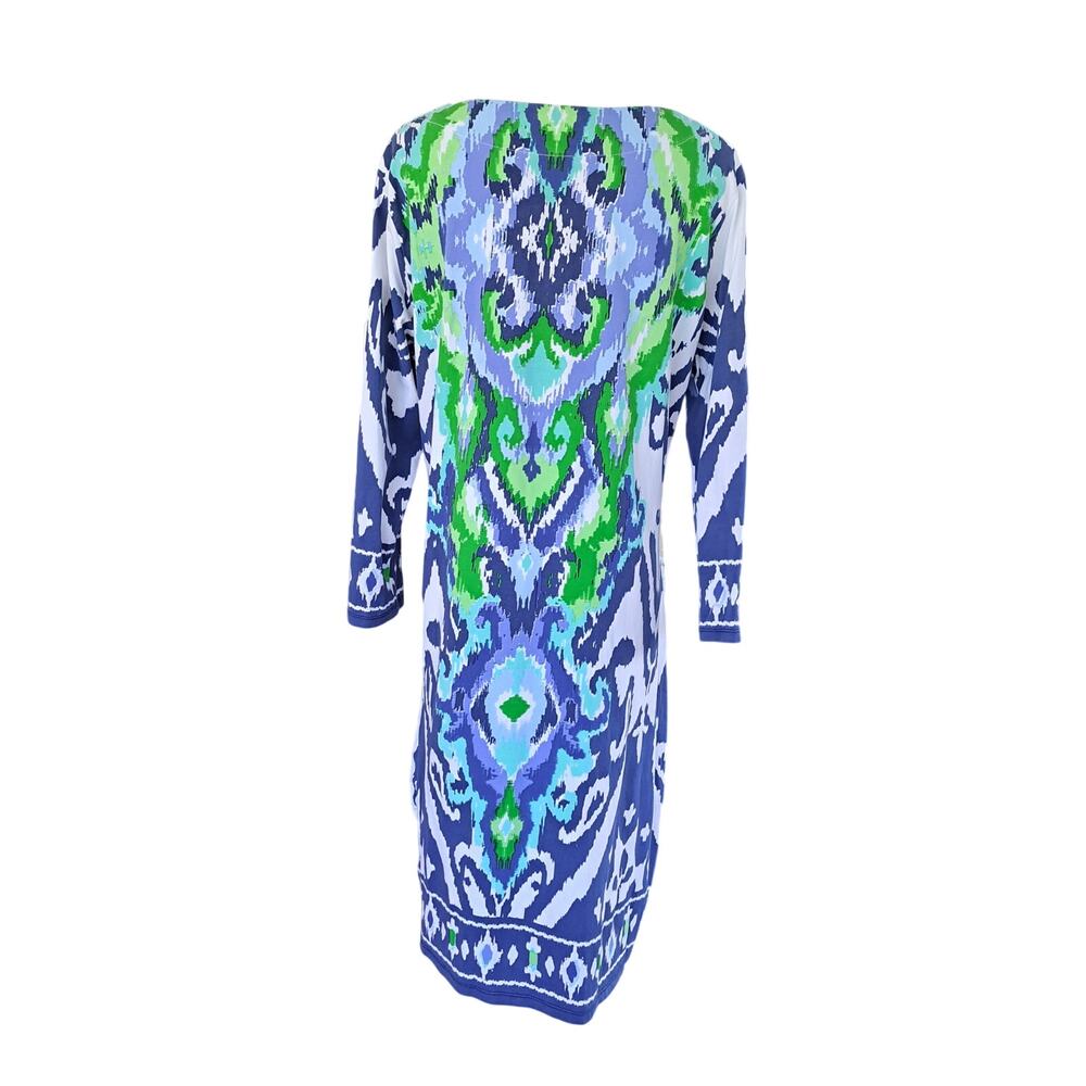 BARBARA ERICKSON 3/4 Sleeve Tunic Dress Size XL Capri Blue Ikat Coastal Resort - Picture 8 of 8